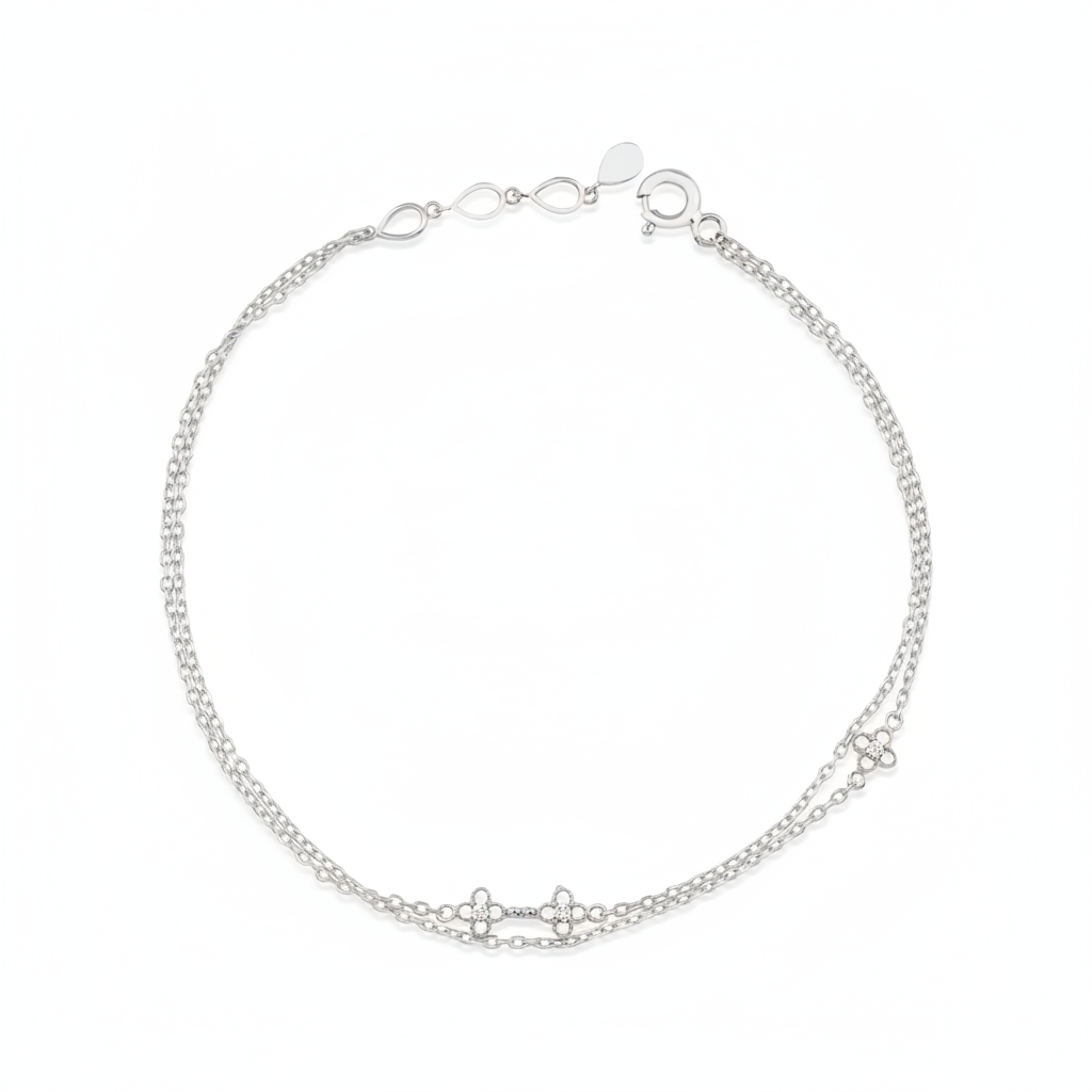 bloom strand bracelet in white gold on white background