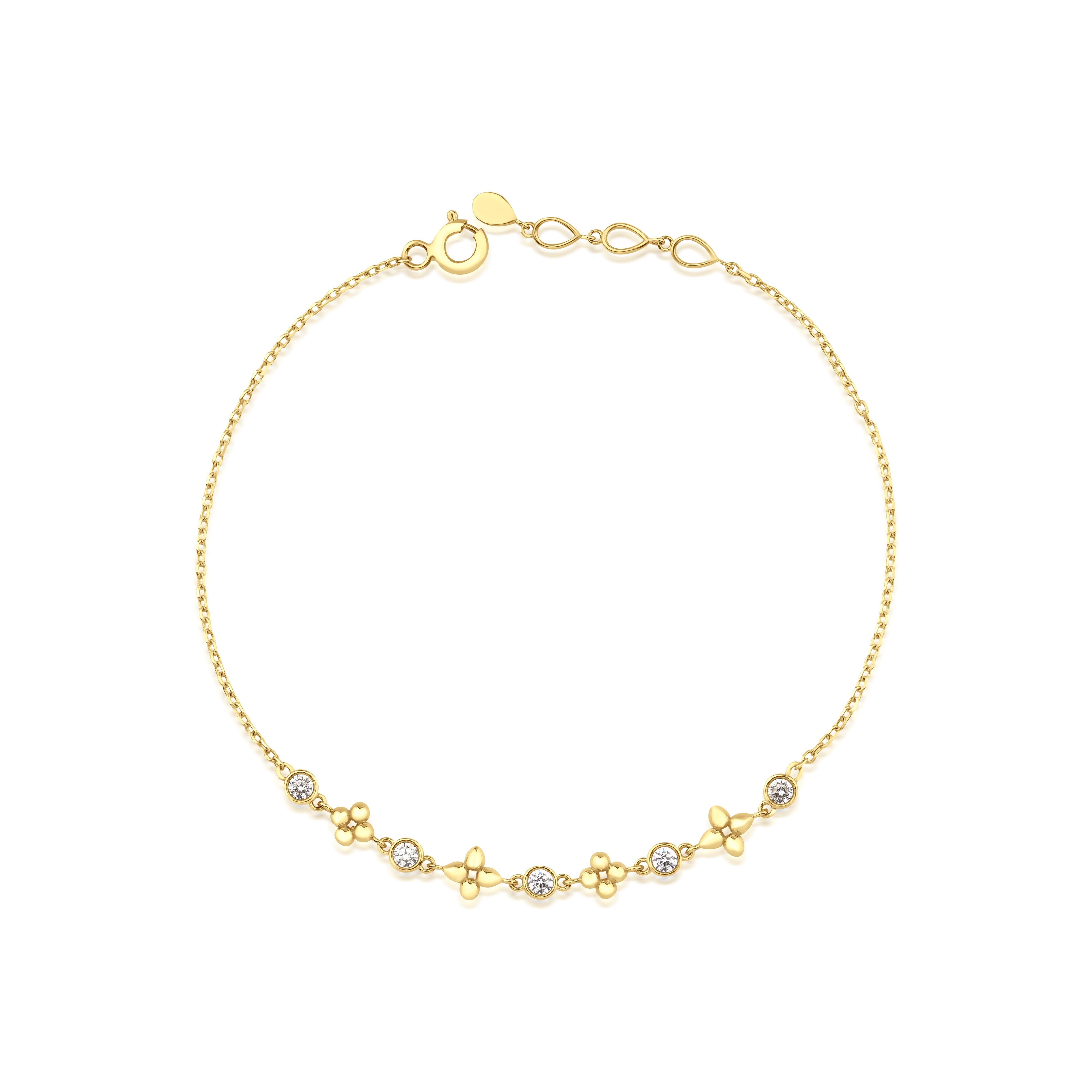 blossom chain bracelet in yellow gold on white background