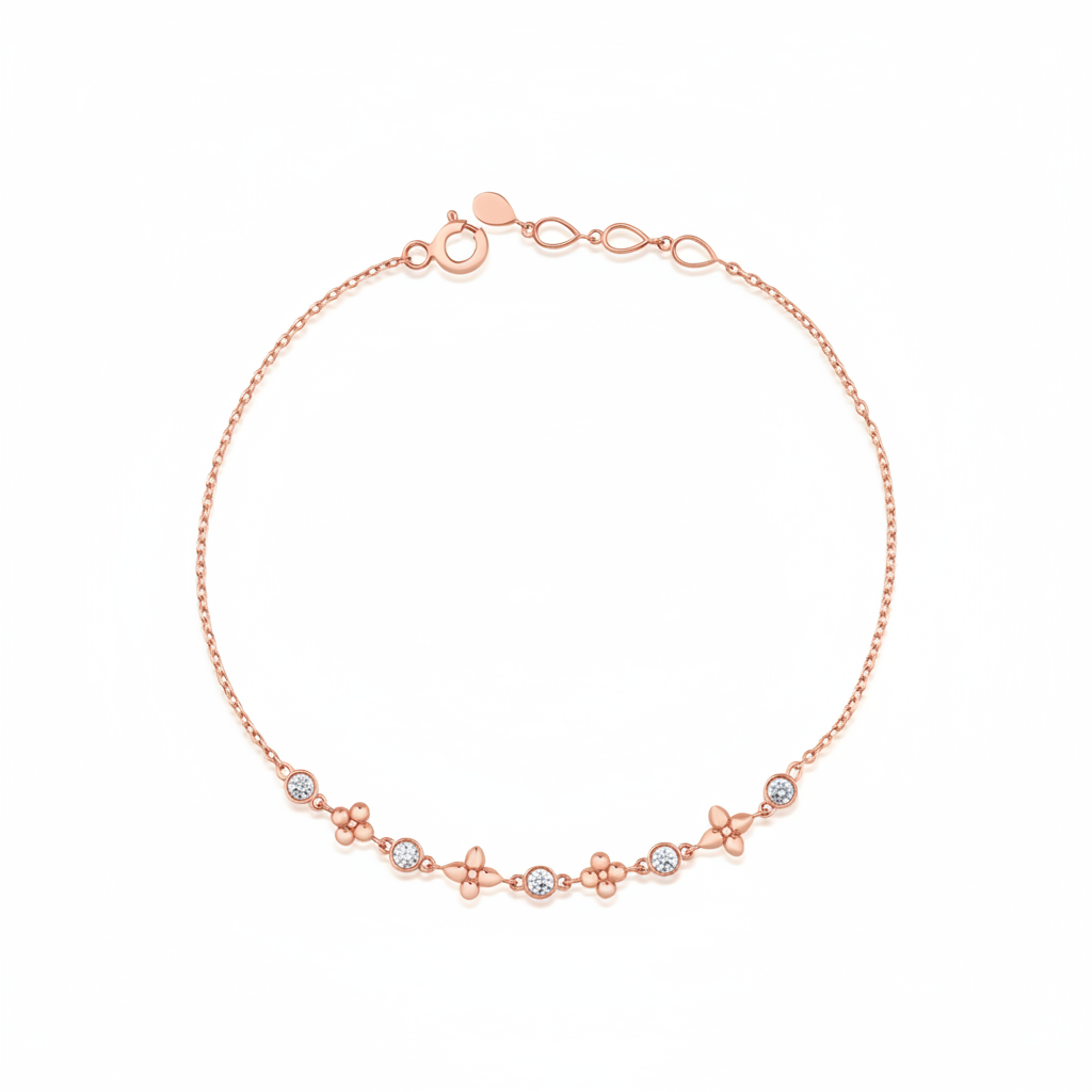blossom chain bracelet in rose gold on white background