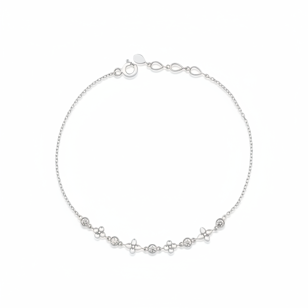 blossom chain bracelet in white gold on white background