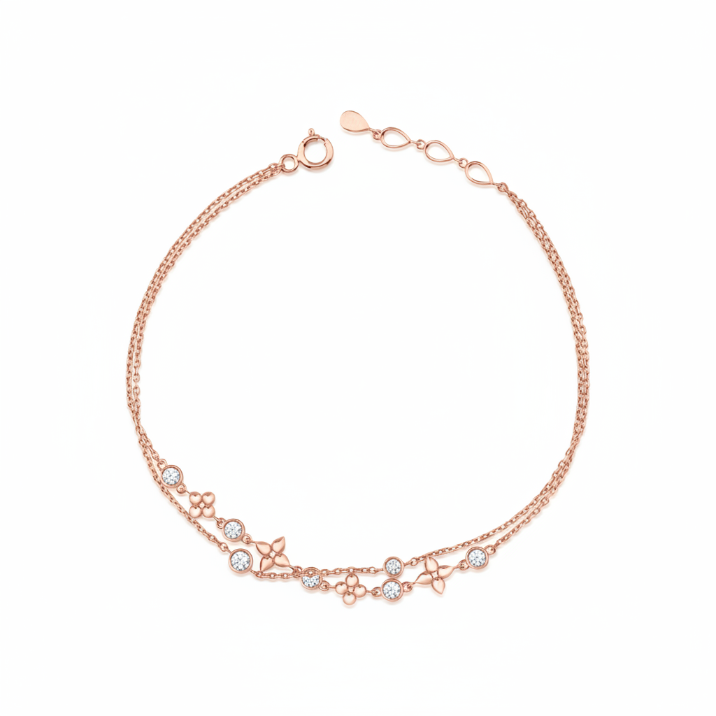 bloom heart bracelet in rose gold on white background
