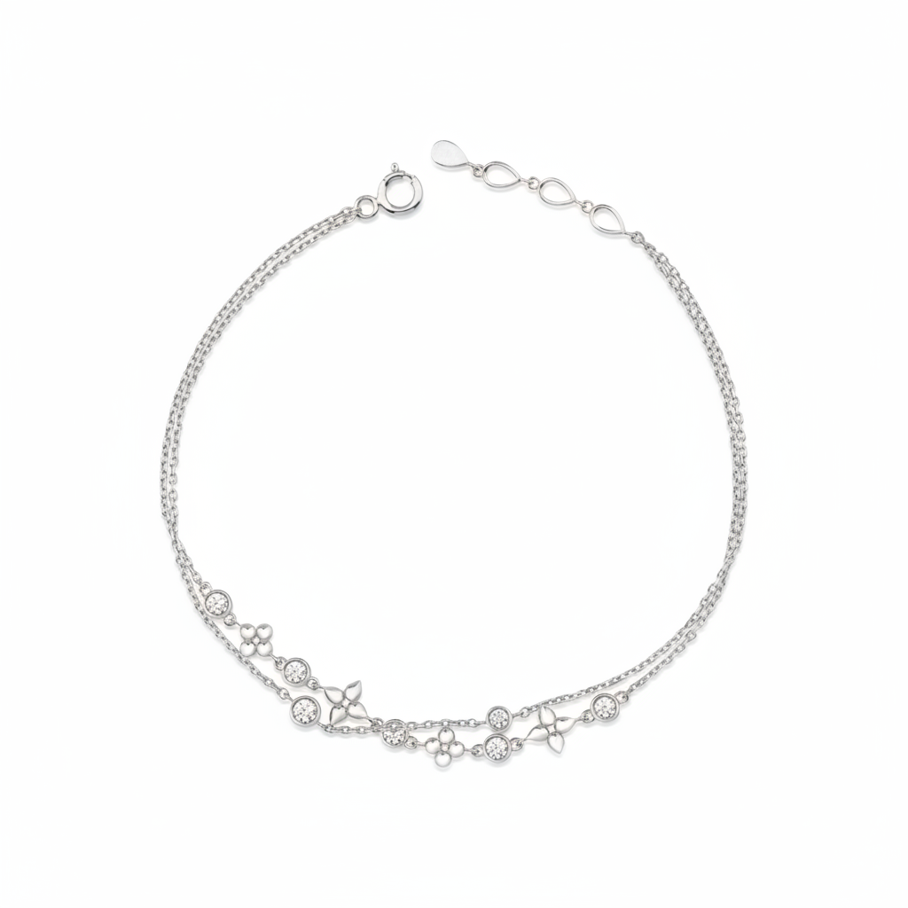 bloom heart bracelet in white gold on white background