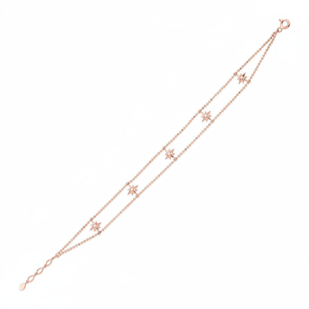 beaded starburst bracelet in rose gold on white background