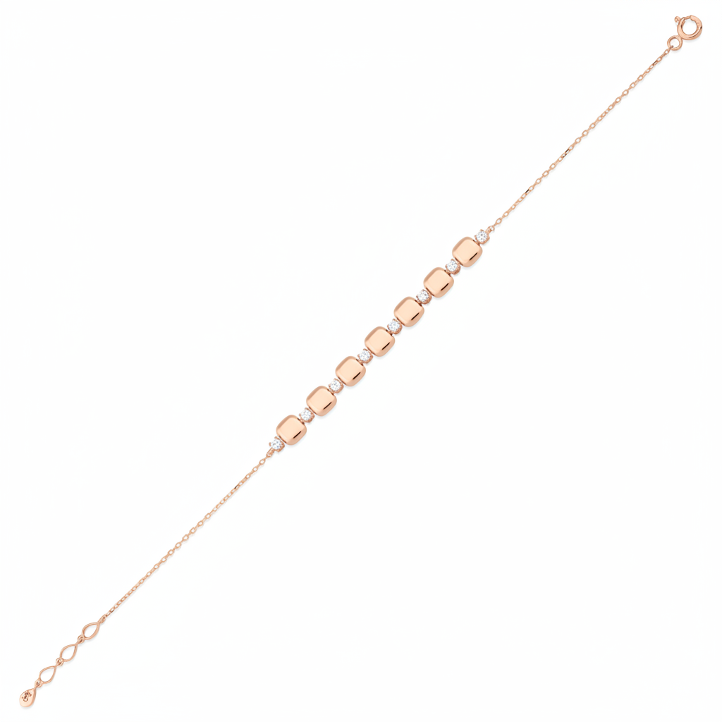 cushion station bracelet in rose gold on white background