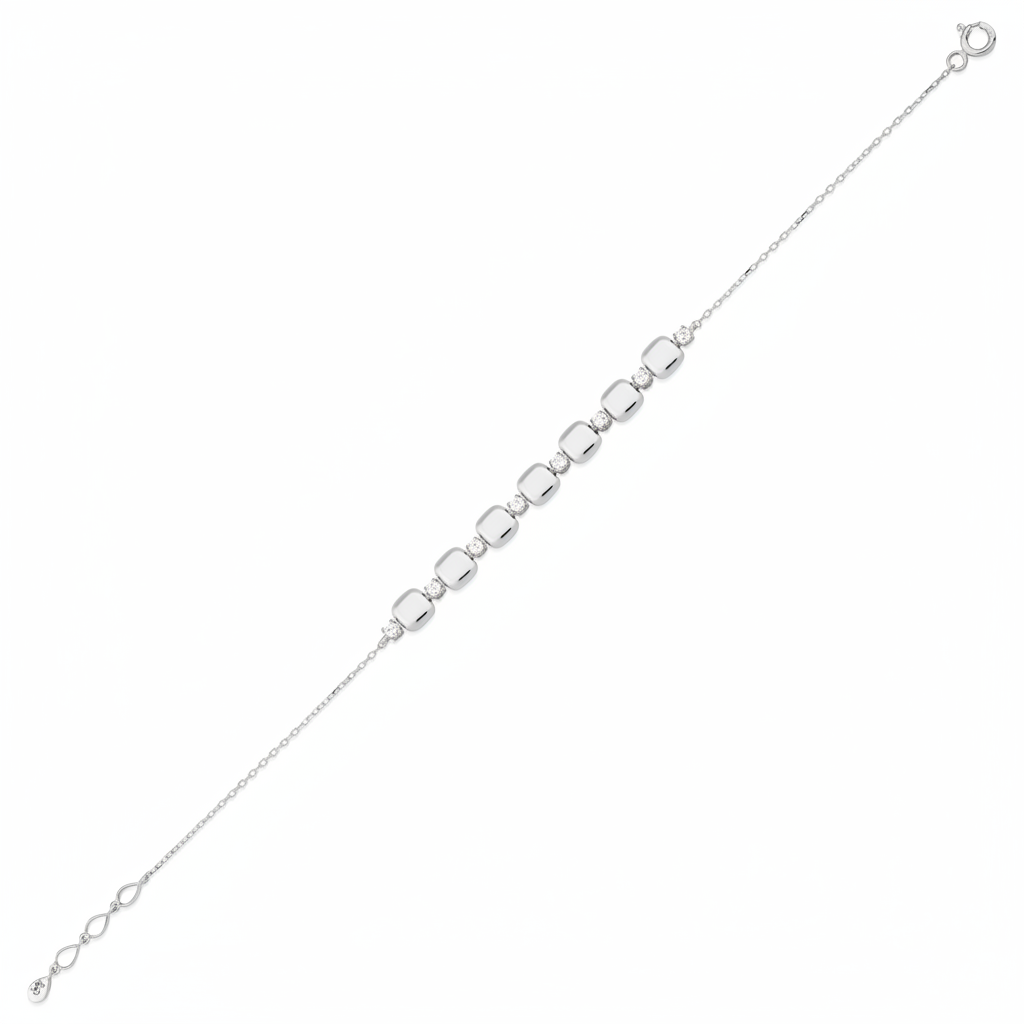 cushion station bracelet in white gold on white background