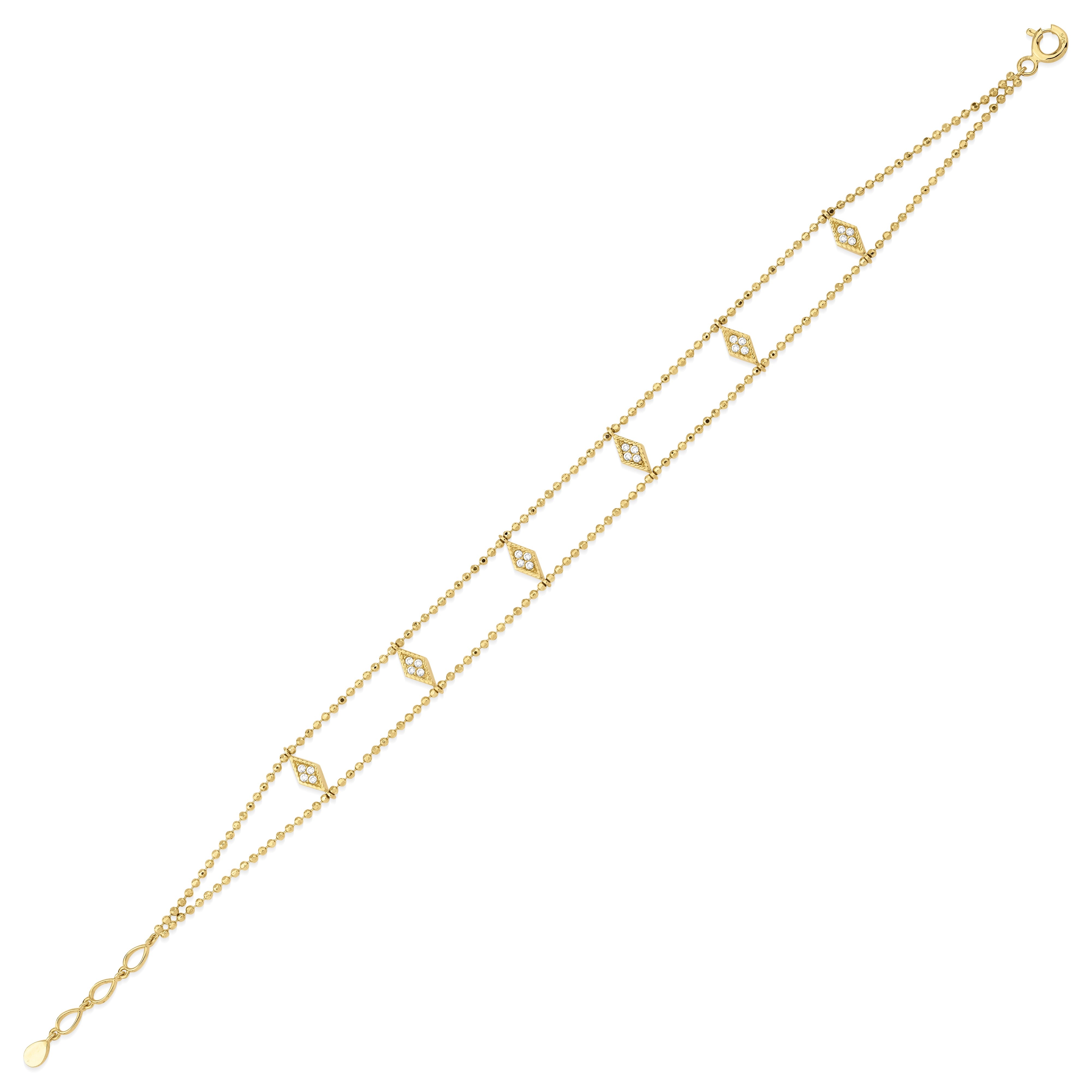 rhombus strand bracelet in yellow gold on white background