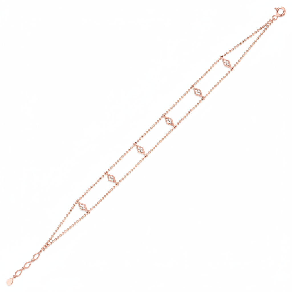 rhombus strand bracelet in rose gold on white background
