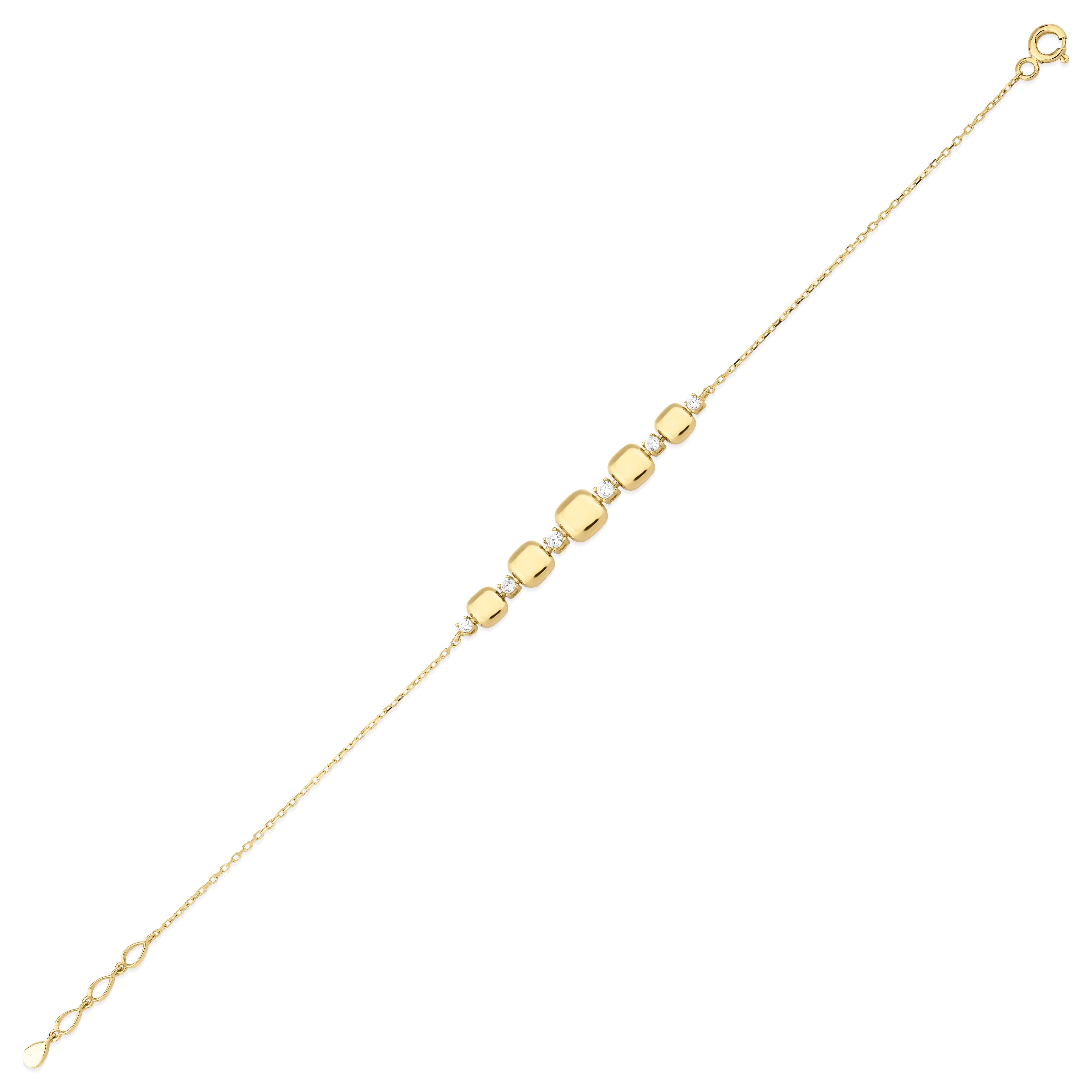 pillow block bracelet in yellow gold on white background
