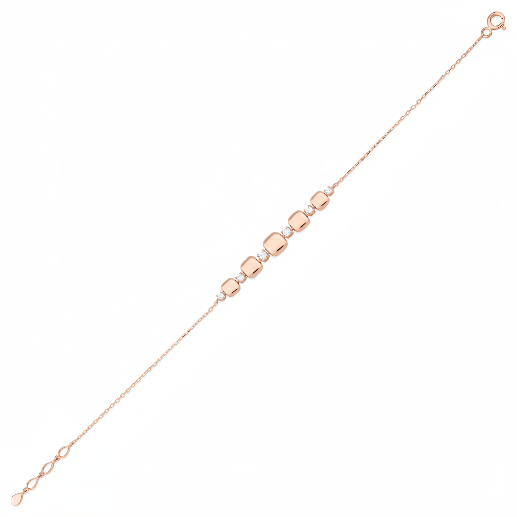 pillow block bracelet in rose gold on white background