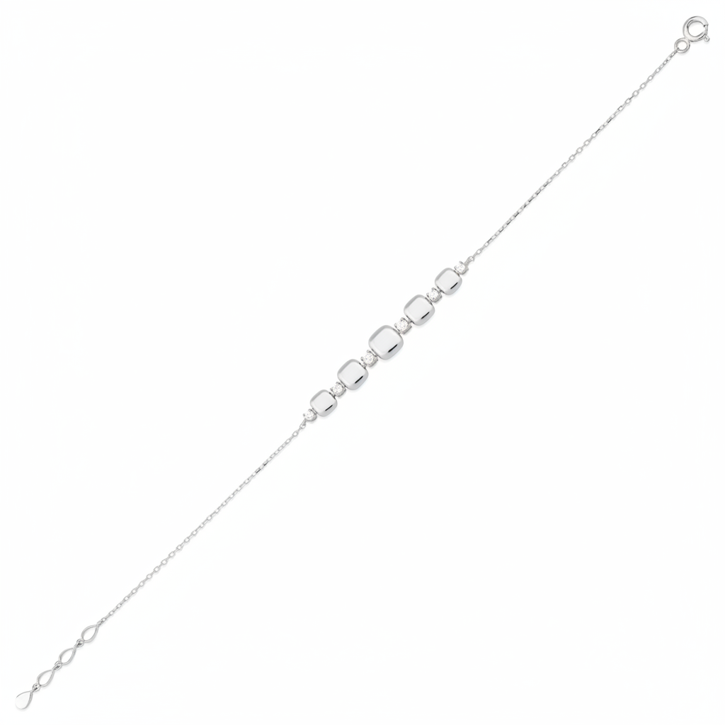 pillow block bracelet in white gold on white background