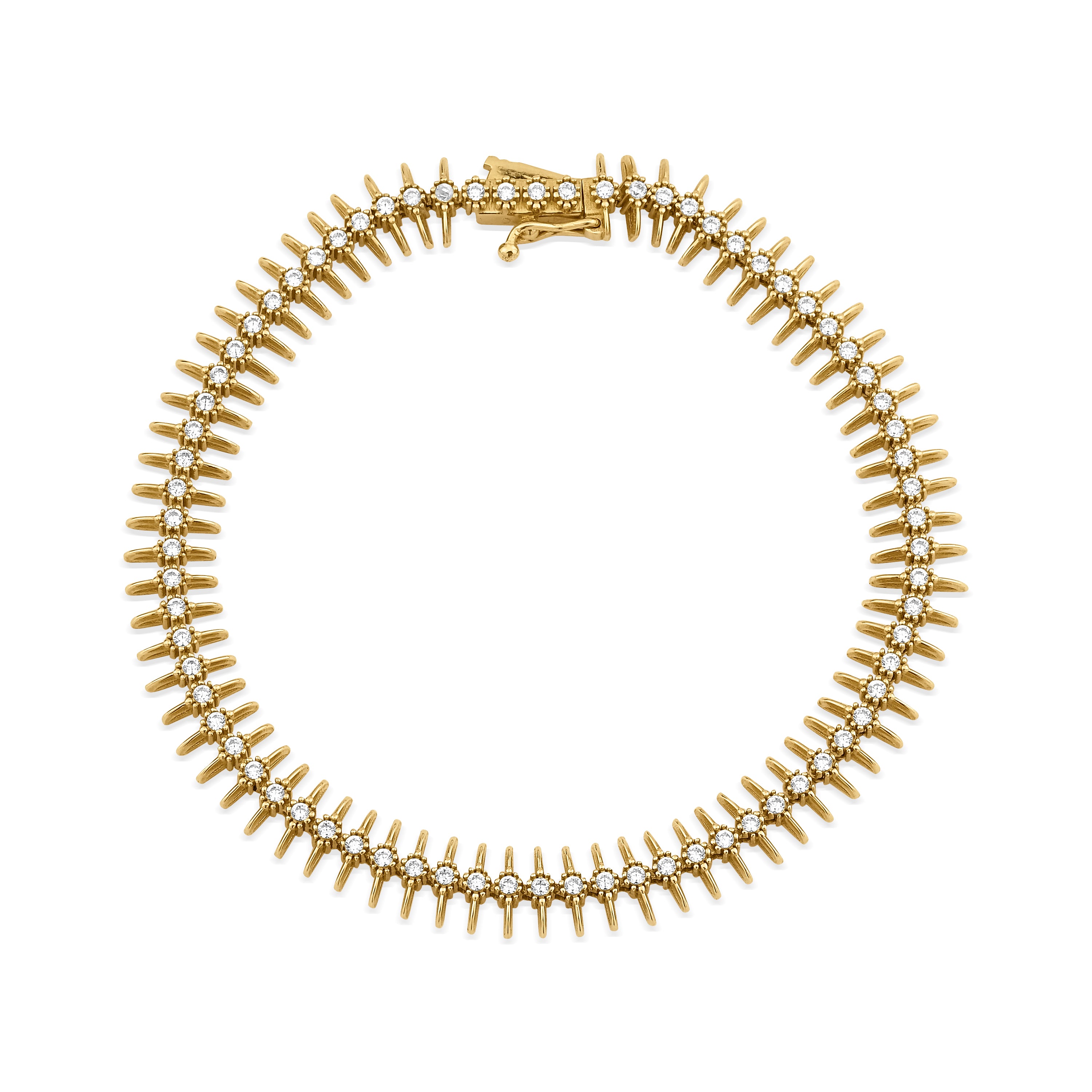 spike station bracelet in yellow gold on white background