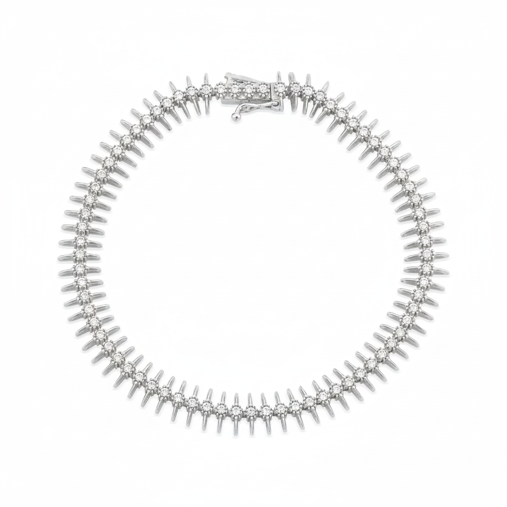 spike station bracelet in white gold on white background