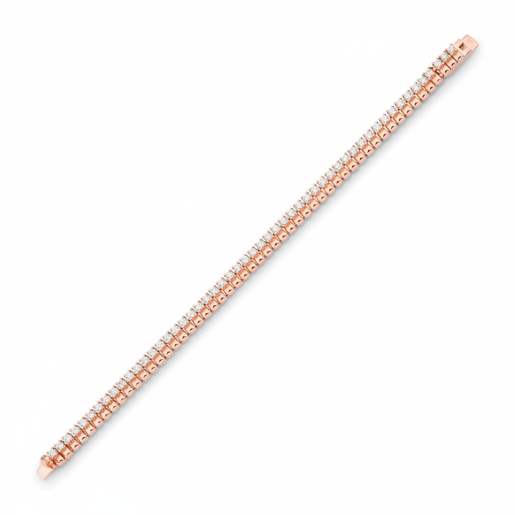 dual track bracelet in rose gold on white background