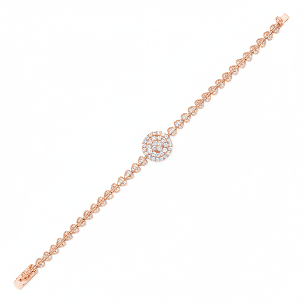 filigree medallion bracelet in rose gold on white background