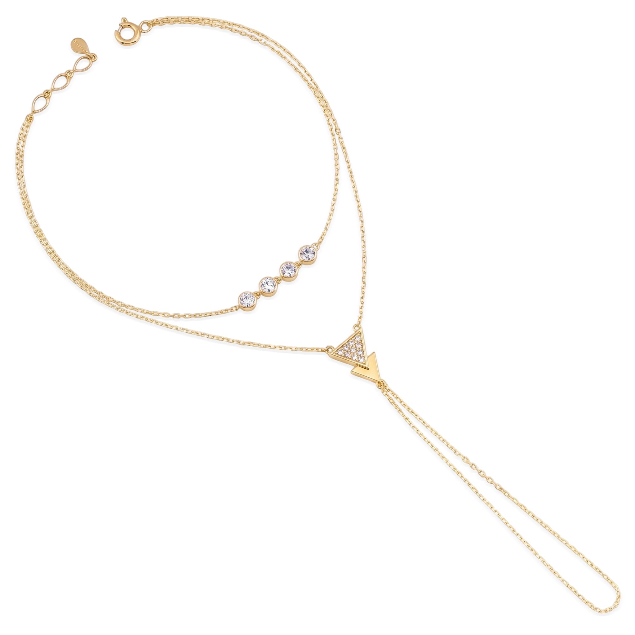 triangle chain bracelet in yellow gold on white background