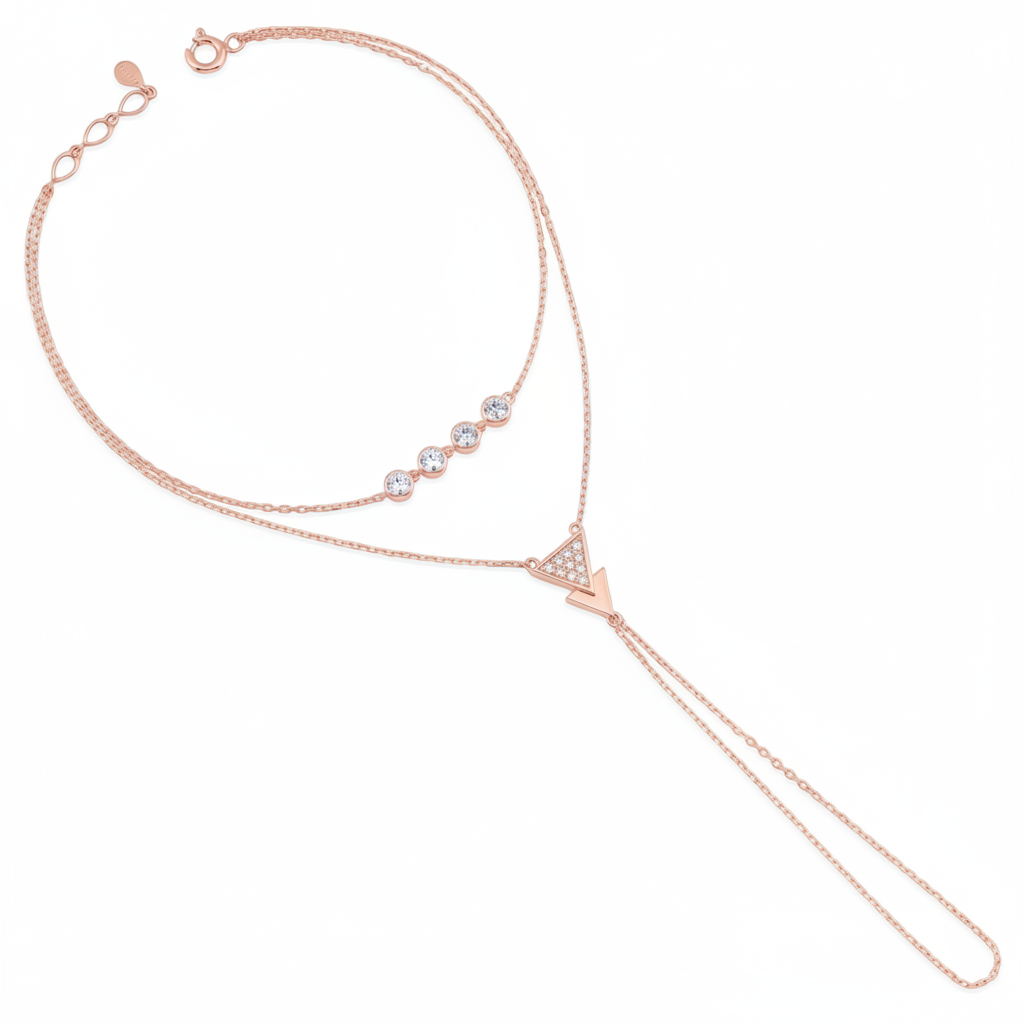 triangle chain bracelet in rose gold on white background
