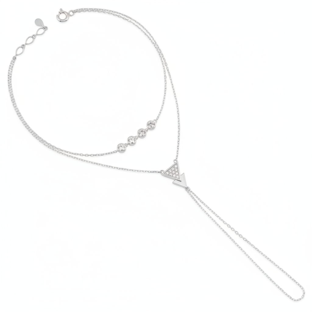 triangle chain bracelet in white gold on white background