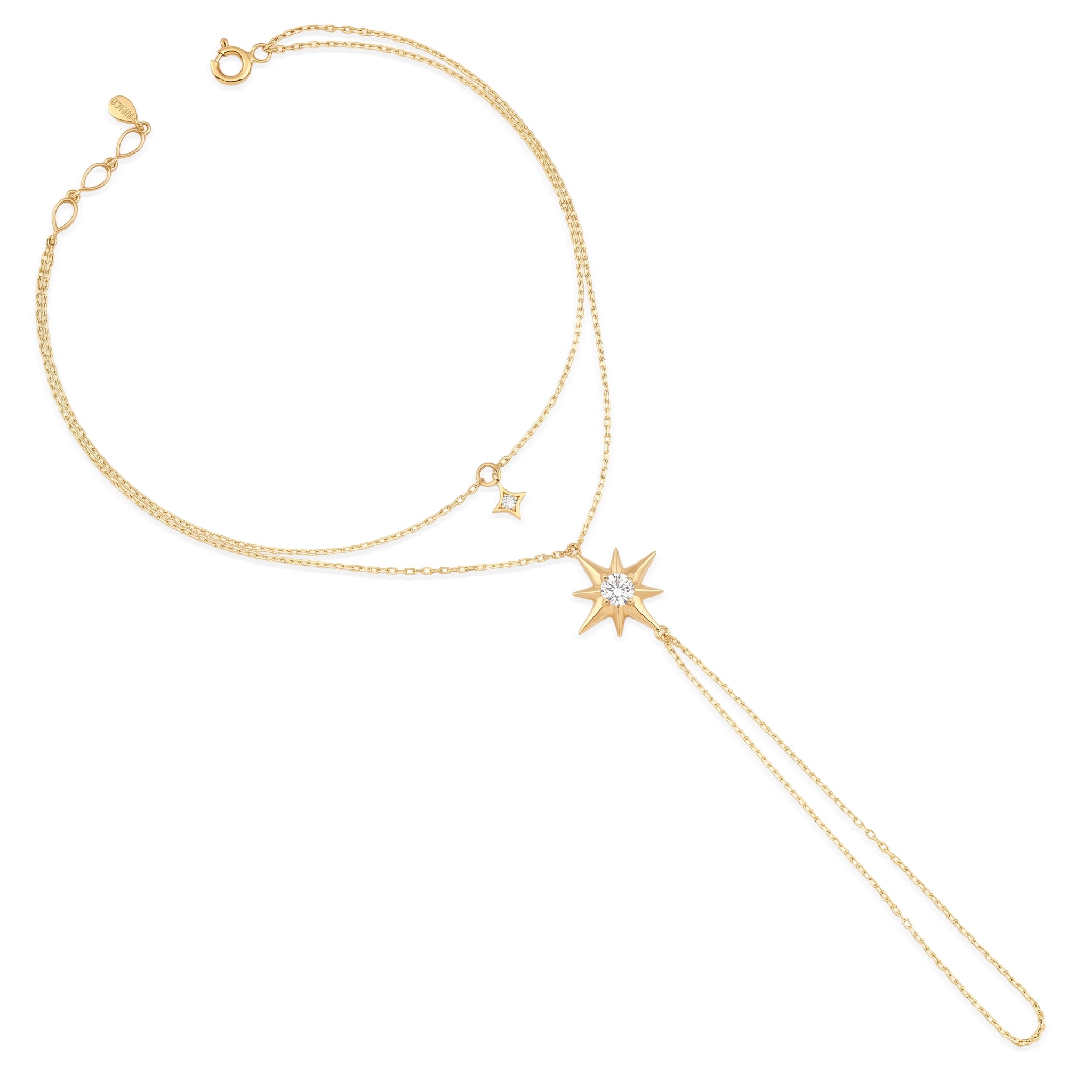 starburst chain bracelet in yellow gold on white background