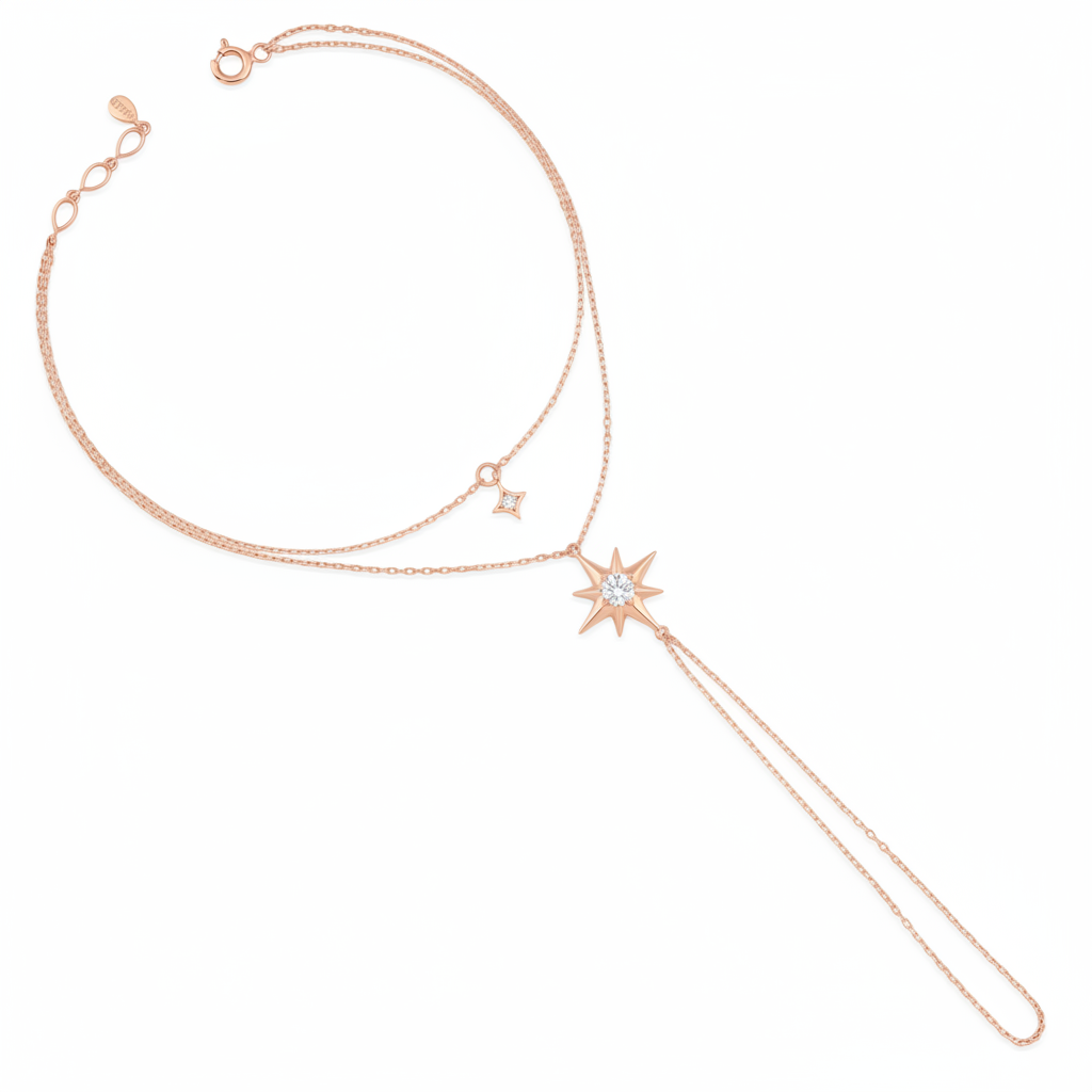 starburst chain bracelet in rose gold on white background