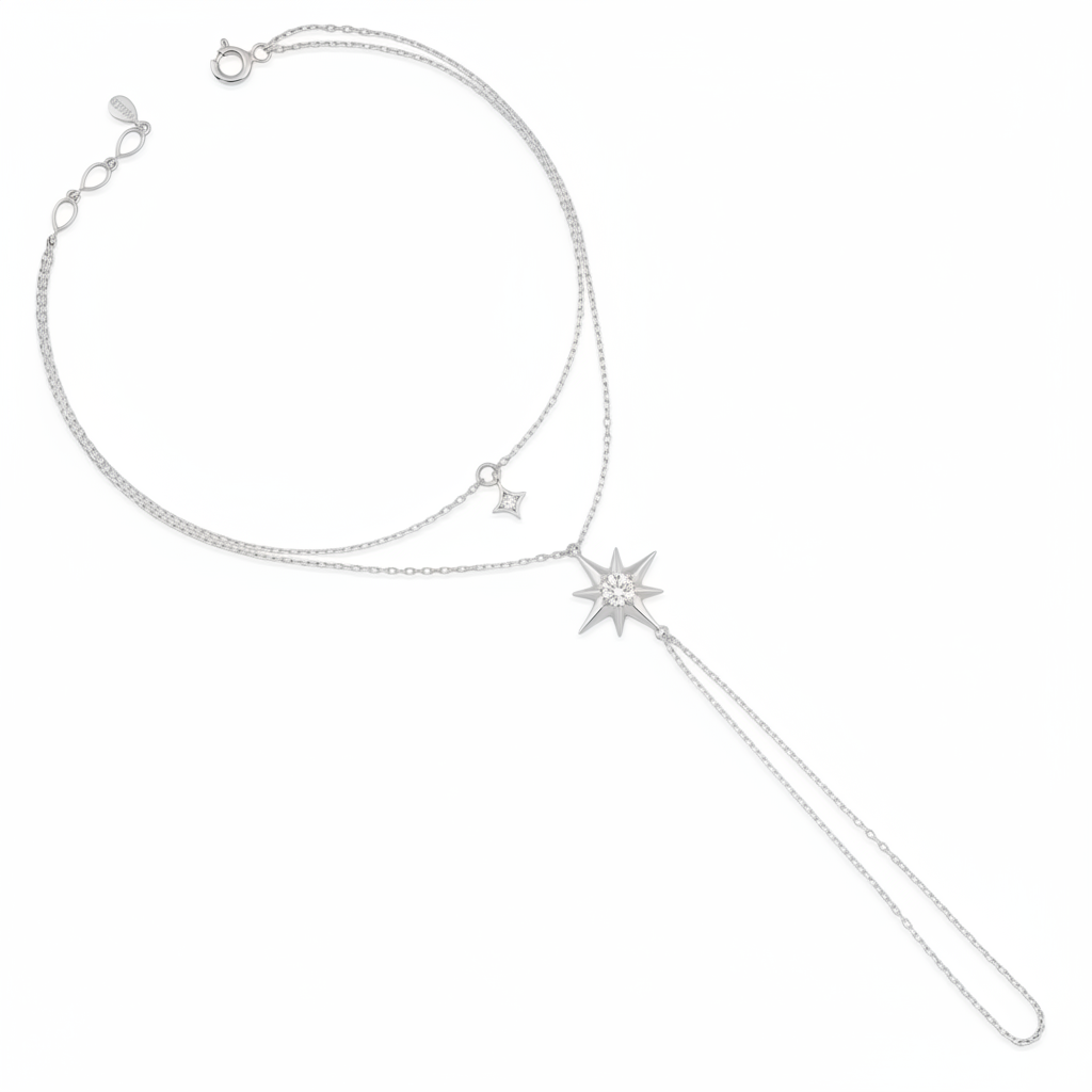 starburst chain bracelet in white gold on white background