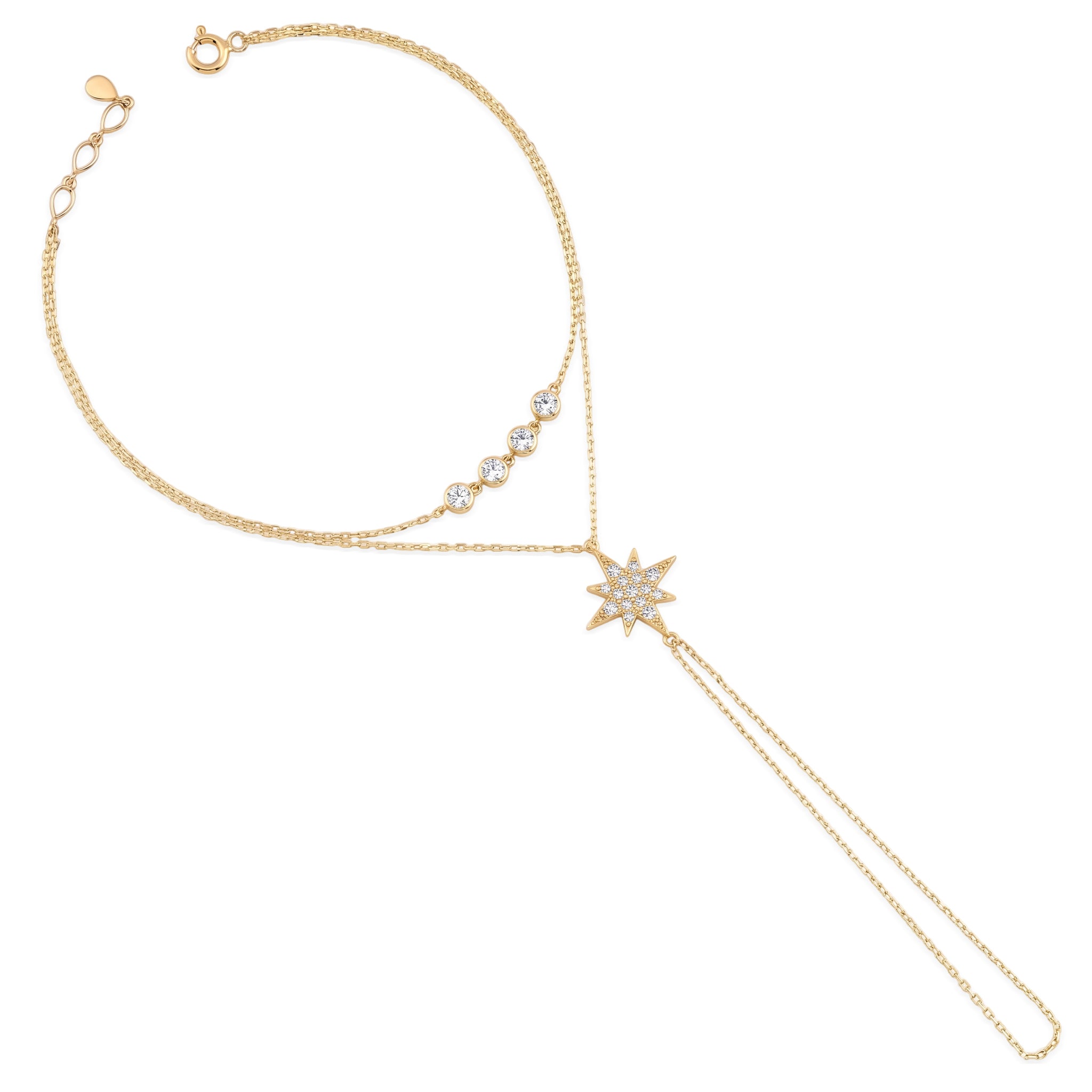 draped starburst bracelet in yellow gold on white background