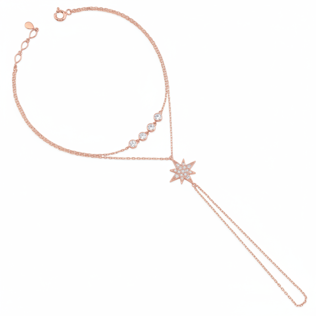 draped starburst bracelet in rose gold on white background