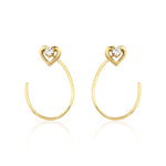 open heart hoop earrings in yellow gold on white background