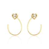 open heart hoop earrings in yellow gold on white background