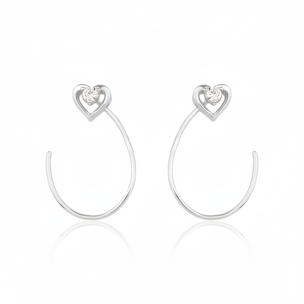 open heart hoop earrings in white gold on white background