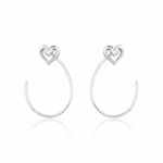 open heart hoop earrings in white gold on white background