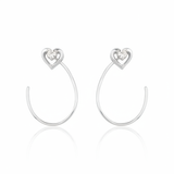 open heart hoop earrings in white gold on white background