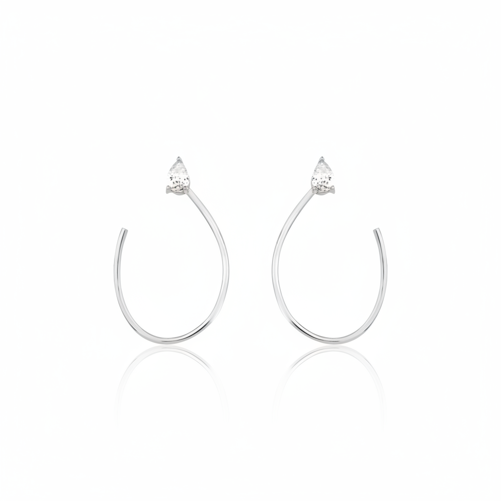 open loop earrings in white gold on white background
