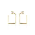 rectangle baguette earrings in yellow gold on white background