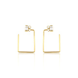 rectangle baguette earrings in yellow gold on white background