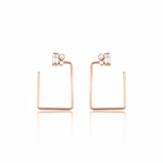 rectangle baguette earrings in rose gold on white background