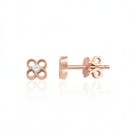 openwork clover stud earrings in rose gold on white background