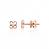 openwork clover stud earrings in rose gold on white background