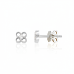 openwork clover stud earrings in white gold on white background
