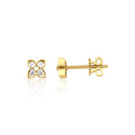 floral stud earrings in yellow gold on white background