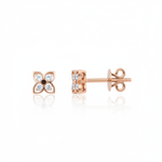 floral stud earrings in rose gold on white background