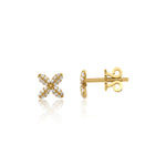 x-shaped stud earrings in yellow gold on white background