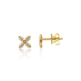 x-shaped stud earrings in yellow gold on white background