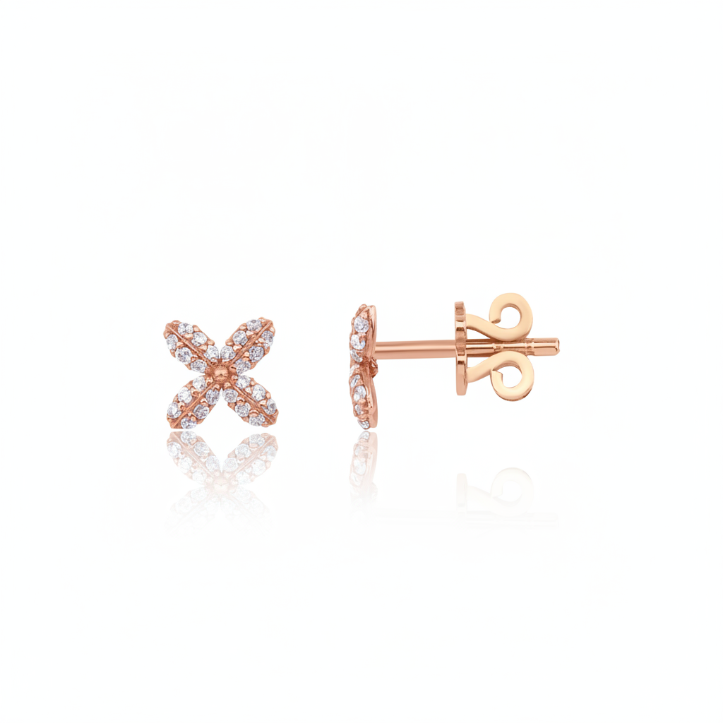 x-shaped stud earrings in rose gold on white background
