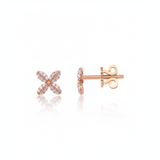 x-shaped stud earrings in rose gold on white background
