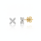 x-shaped stud earrings in white gold on white background