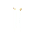 butterfly threader earrings in yellow gold on white background