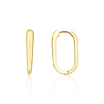 yellow gold oval hoop earrings on white background