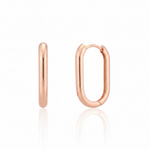 rose gold oval hoop earrings on white background