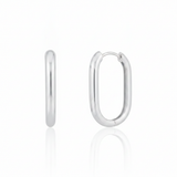 white gold oval hoop earrings on white background