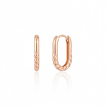 rose gold oval twist hoop earrings on white background